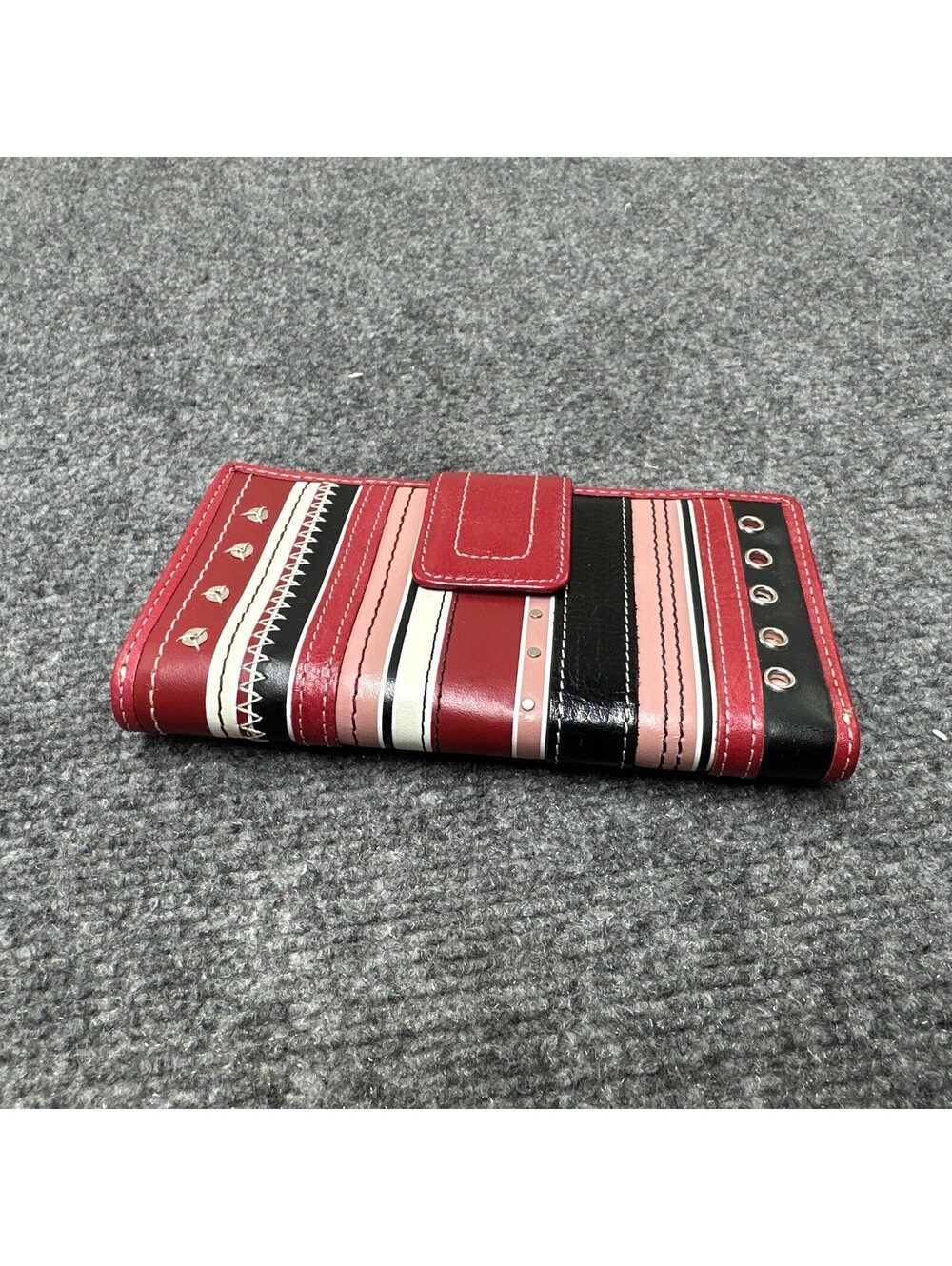 Fossil Wallet Womens Genuine Leather Red Bi-Fold Embossed